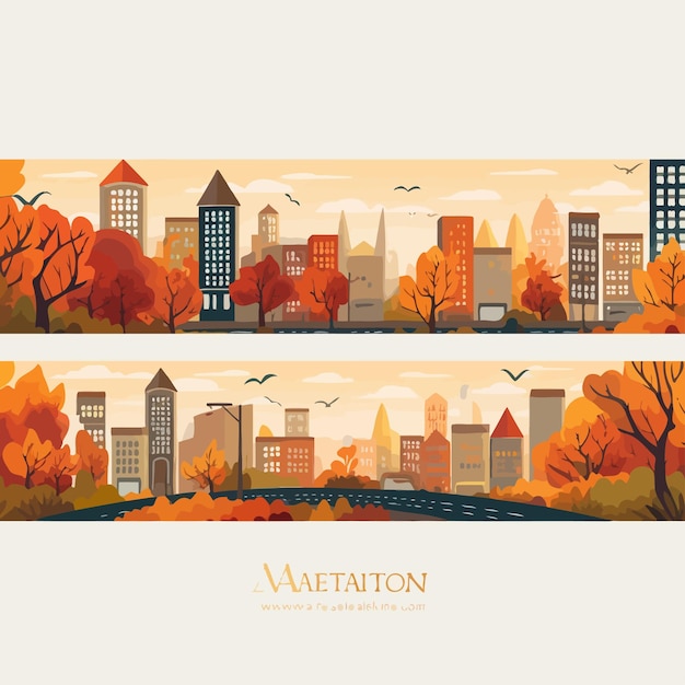 Autumn_cityscape_banner_material_set_vector