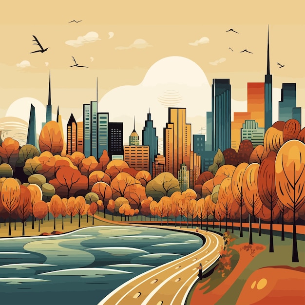 Autumn_cityscape_line_vector_illustré