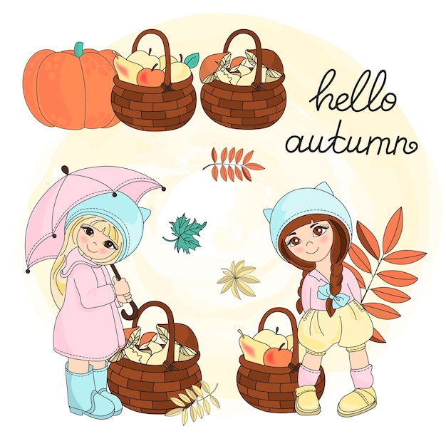 Autumn Clipart Vector Illustration Set Couleur Bonjour Automne