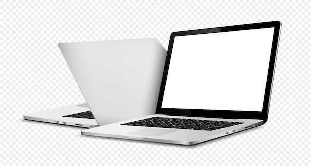 L'avant et l'arrière de l'ordinateur portable se moquent sur un fond transparent