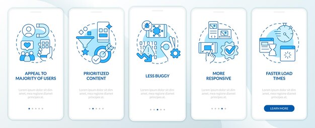 Avantages de l'écran d'application mobile d'intégration bleu de première conception mobile