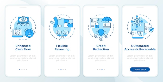 Avantages de la factorisation bleue sur l'écran de l'application mobile