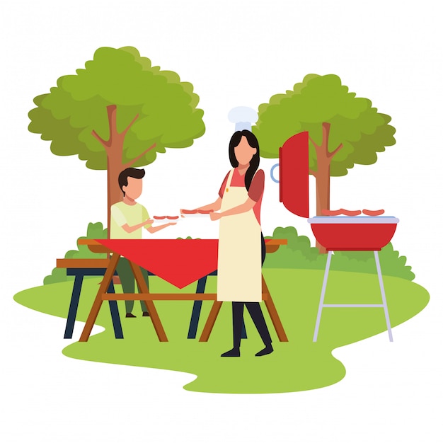 Avatar Femme Et Garçon Dans Un Barbecue