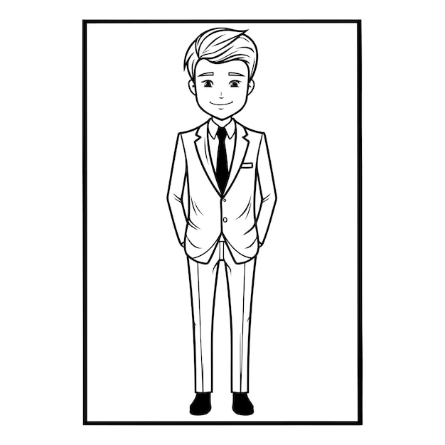 Vecteur avatar d'homme d'affaires personnage de dessin animé dans le cadre illustration vectorielle en noir et blanc conception graphique