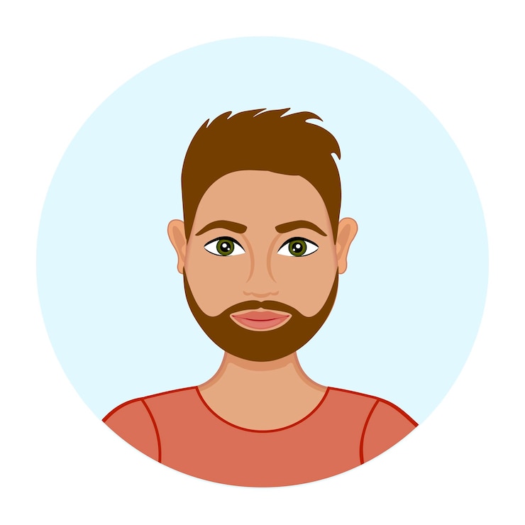 Vecteur avatar d'un homme à barbe employé de bureau équipe créative jeune étudiant cheveux bruns