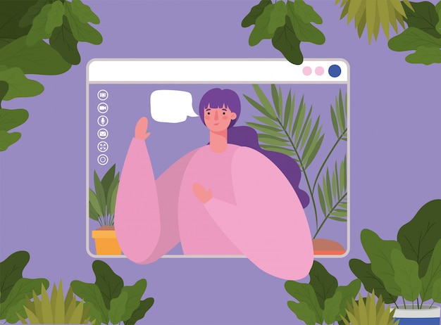 Avatar de l'homme avec une bulle sur le site Web dans la conception de chat vidéo, appelez une conférence en ligne et une illustration de thème webcam