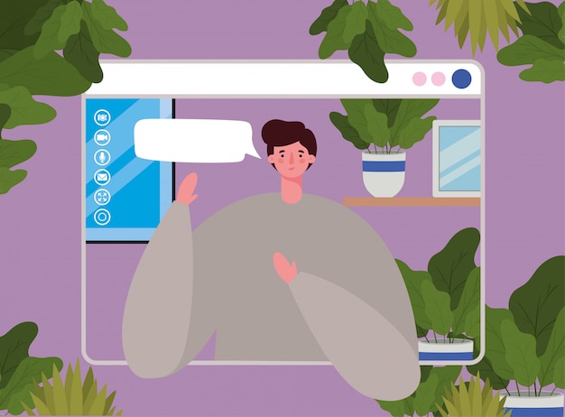 Avatar de l'homme avec une bulle sur le site Web dans la conception de chat vidéo