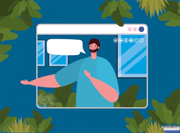Avatar de l'homme avec une bulle sur le site Web dans la conception de chat vidéo