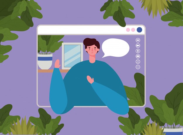 Avatar de l'homme avec une bulle sur le site Web dans la conception de chat vidéo