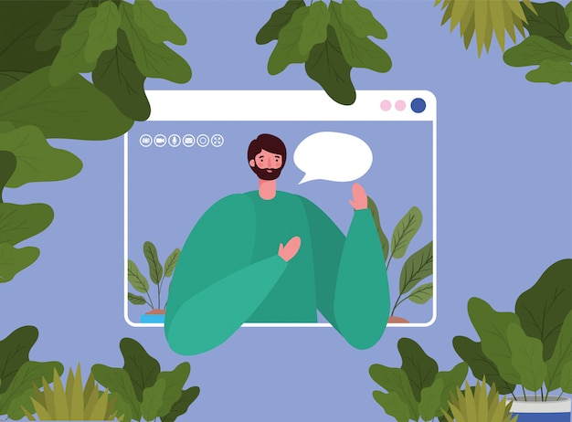 Avatar de l'homme avec une bulle sur le site Web dans la conception de chat vidéo