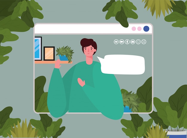 Avatar de l'homme avec une bulle sur le site Web dans la conception de chat vidéo