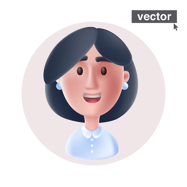 Vecteur avatar de jeune femme d'affaires souriante dans un cadre de cercle personnage de vecteur de style 3d réaliste