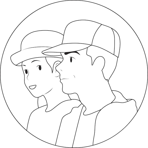 Avatar Noir Et Blanc D'un Jeune Homme Coiffé D'une Casquette Et D'une Femme Coiffée D'un Chapeau Illustration Vectorielle