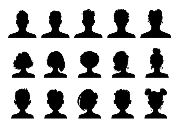 Vecteur avatar profil silhouettes personnes tête portraits