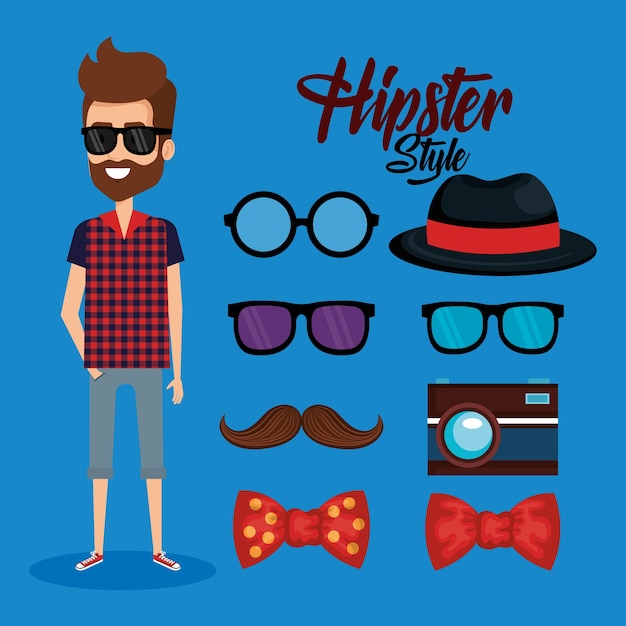 Vecteur avatar de style hipster avec accessoires