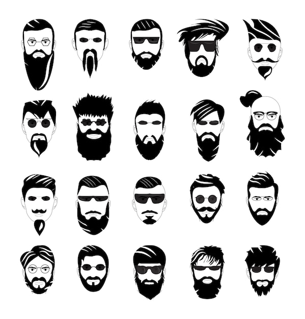 Avatars De Collection D'un Homme Avec Des Barbes Et Des Moustaches