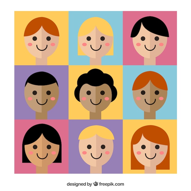 Vecteur avatars sourire en design plat