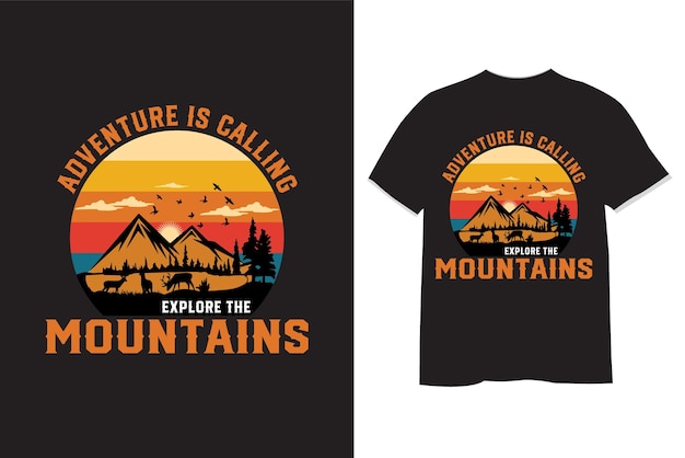 Vecteur l'aventure appelle explorer la conception de t-shirt de montagne