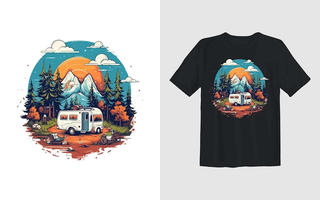 Aventure et illustration de dessin animé de vecteur de camping Conception de t-shirt d'aventure et de camping