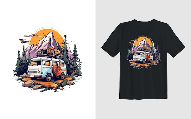 Aventure Et Illustration De Dessin Animé De Vecteur De Camping Conception De T-shirt D'aventure Et De Camping