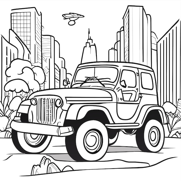 Aventure urbaine moderne véhicule suv dessiné à la main dessin animé autocollant icône concept illustration isolée