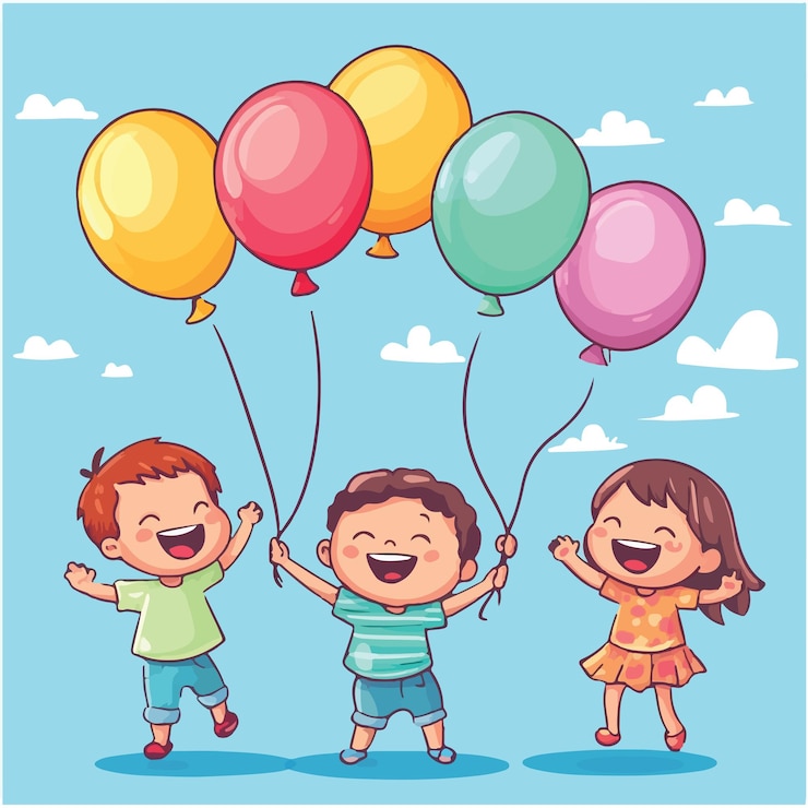 Vecteur aventures joyeuses une journée amusante avec des enfants qui rient et des ballons illustration vectorielle