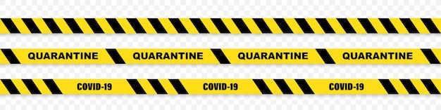 Avertissement Coronavirus Quarantaine Rayures Jaunes Et Noires Ensemble De Bandes De Quarantaine Symbole Du Coronavirus