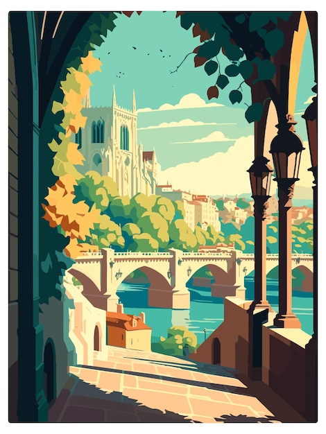 Vecteur avignon france affiche de voyage vintage carte postale souvenir portrait peinture wpa illustration