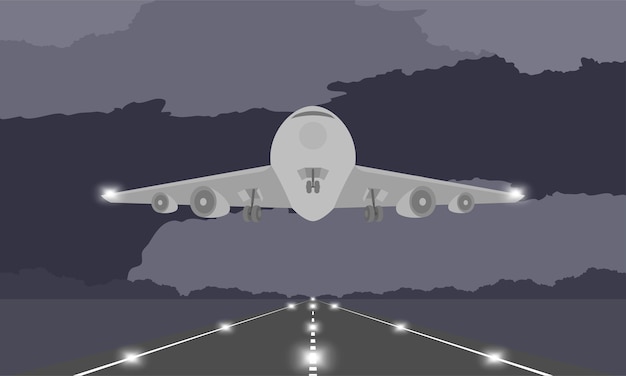 Vecteur avion ou avion atterrissant ou décollant sur la piste