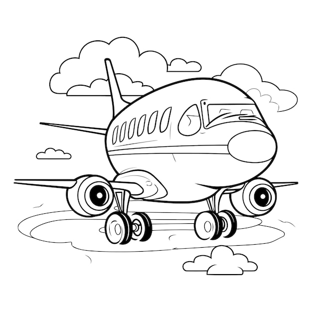 Vecteur avion dans les nuages livre à colorier pour enfants