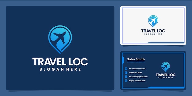 L'avion de localisation de voyage et le logo de la marque d'épingle se combinent avec le modèle de carte de visite