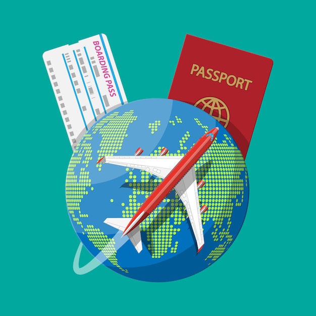 Avion de passagers, carte d'embarquement et passeport, carte