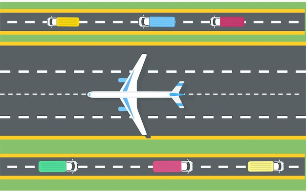 Vecteur avion prêt à décoller de la conception de la vue de dessus de la piste