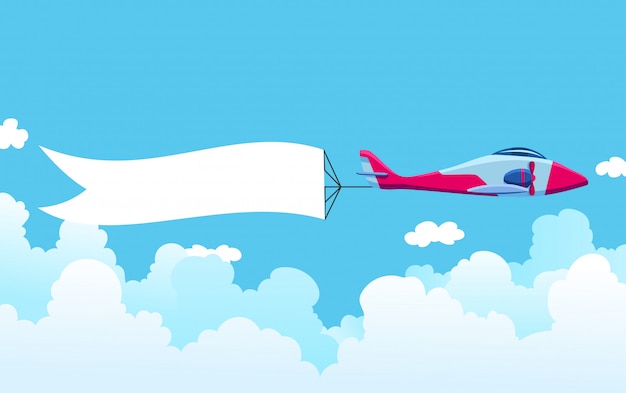 Vecteur avion rétro avec une bannière. avion biplan tirant la bannière publicitaire. avion avec ruban blanc pour la zone de message. illustration