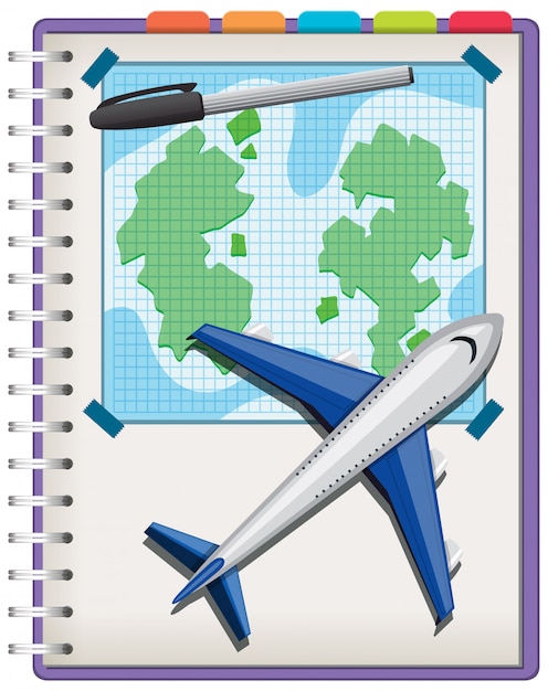 Vecteur avion et stylo sur ordinateur portable isolé sur fond blanc