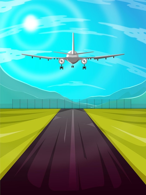 Vecteur avion survolant le vecteur gratuit de la piste de l'aéroport