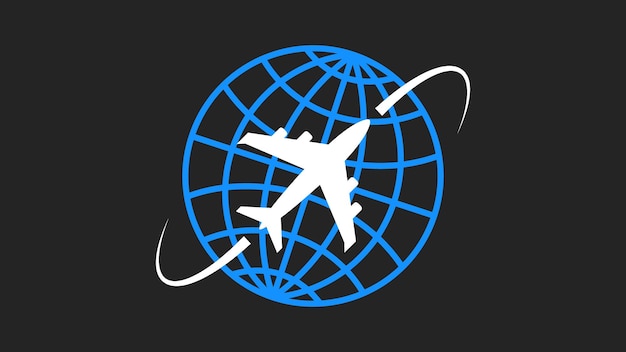 Vecteur l'avion survole la planète terre l'avion et le globe logo airways