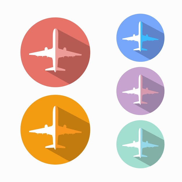 Avions D'icônes De Différentes Couleurs Avec Une Ombre