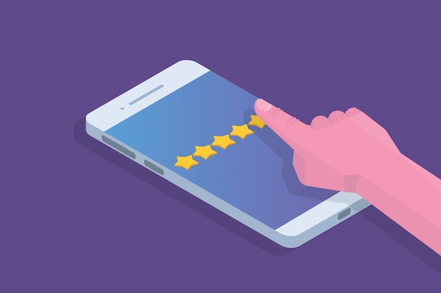 Avis client, évaluation de l'utilisabilité, commentaires, concept isométrique du système d'évaluation. Illustration vectorielle