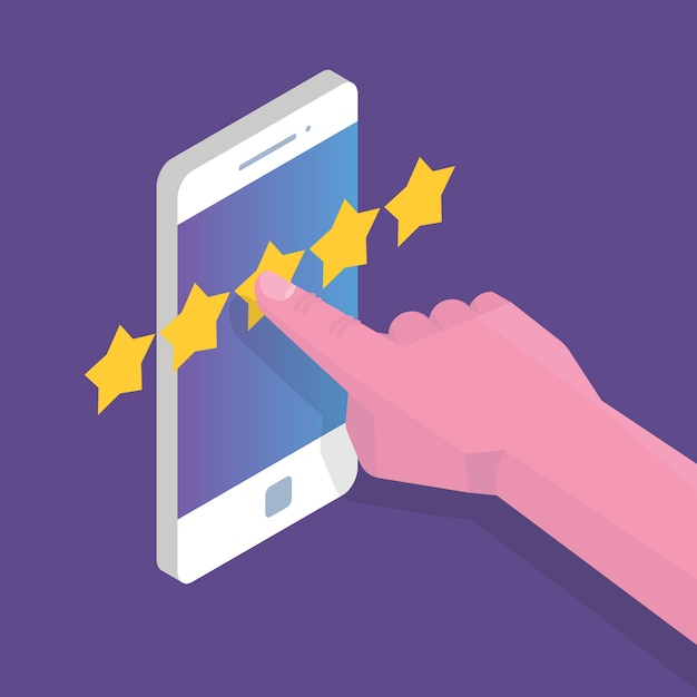 Avis client, évaluation de l'utilisabilité, commentaires, concept isométrique du système d'évaluation. Illustration vectorielle
