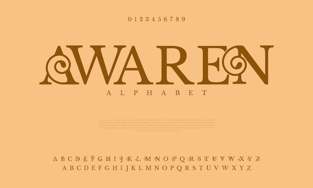 Awaren luxe premium alphabet élégant lettres et chiffres typographie de mariage police serif classique