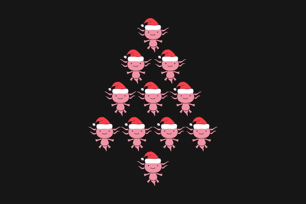 Axolotl Noël Santa Hat Illustration