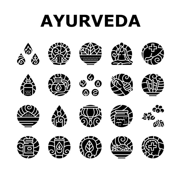 Vecteur ayurveda dosha vata pitta icônes set vecteur