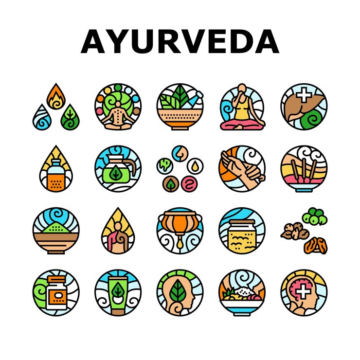 Vecteur ayurveda dosha vata pitta icônes set vecteur