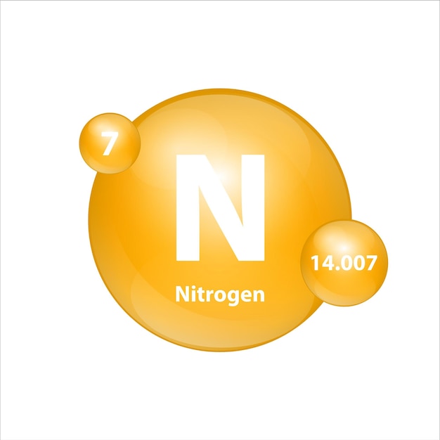 Azote (N) icône structure élément chimique forme ronde cercle jaune foncé Signe avec numéro atomique.