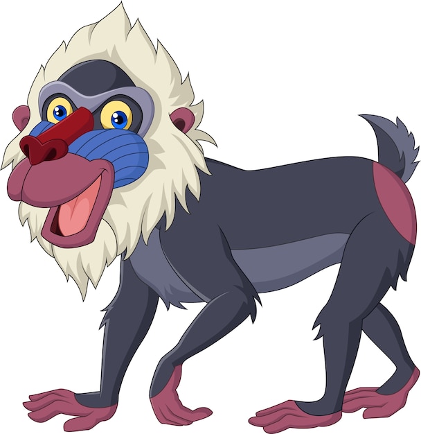 Babouin Mandrill De Dessin Animé Isolé Sur Fond Blanc