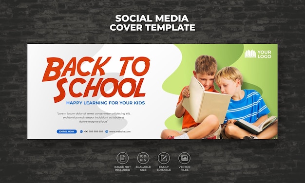 Vecteur back to school admission social media web banner flyer for facebook cover timeline template design