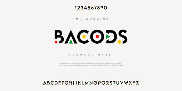 BACODS Police de l'alphabet numérique abstrait moderne Typographie de la technologie minimale Sport urbain créatif