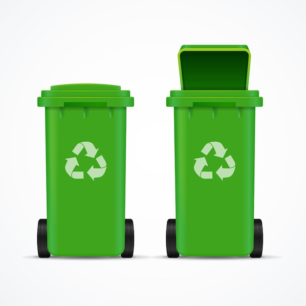 Bacs recyclés détaillés 3d réalistes pour vecteur de déchets et d'ordures