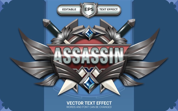 Vecteur badge assassin avec effet de texte modifiable et thème du jeu